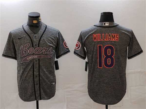 Men's Chicago Bears #18 Caleb Williams Grey With Patch Cool Base Stitched Baseball Jersey,We sell and wholesale Men's Chicago Bears #18 Caleb Williams Grey With Patch Cool Base Stitched Baseball Jersey on line form chian!